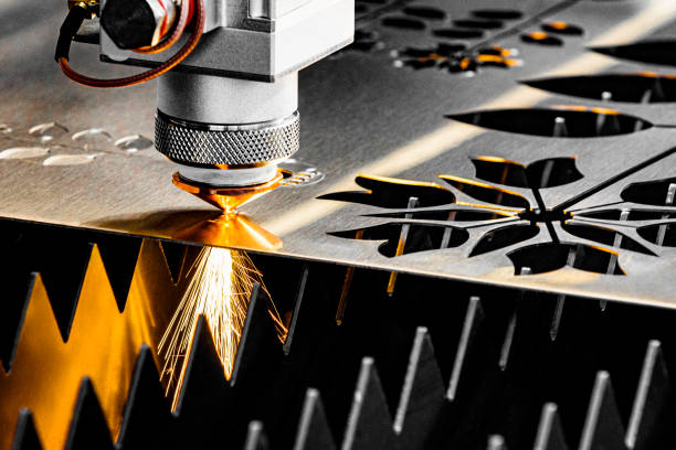 Fiber laser cutting machine cutting metal sheet with precision